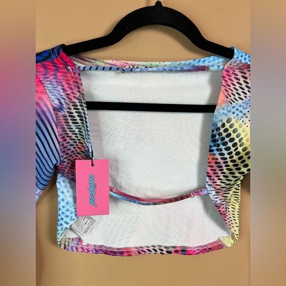 Edikted Y2K Tie Dyed XS Long Sleeve Streetwear E-girl Aesthetic Backless Crop - Picture 6 of 9